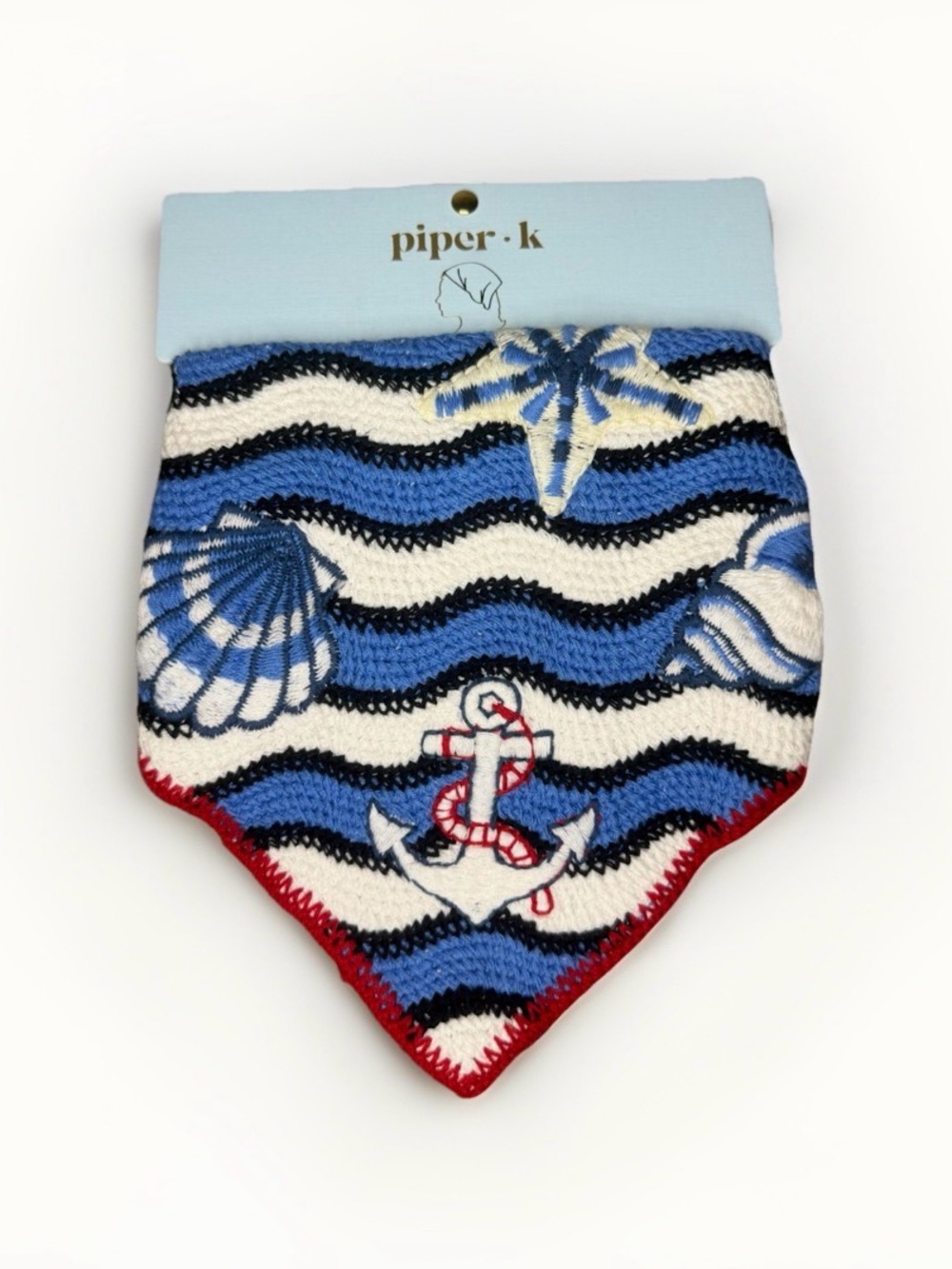 Piper Nautical Anchor & Shell Bandana Bib - Blue, White & Red
